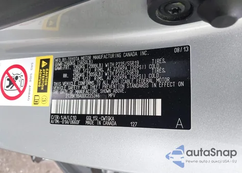 2013 Lexus Rx 350 z USA, uszkodzony, nr VIN 2T2BK1BA0DC225346